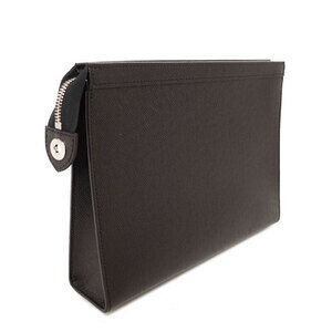 Louis Vuitton Leather Clutch Voyage Pochette Bag Taiga Black